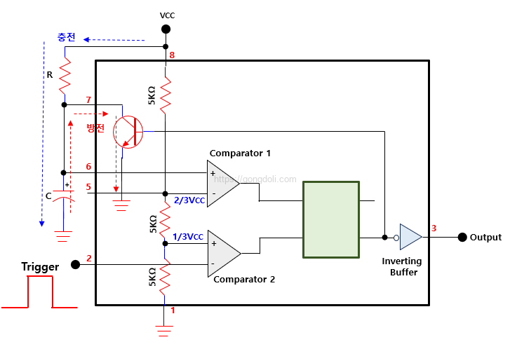 NE555 회로 설계 : 단안정 모드