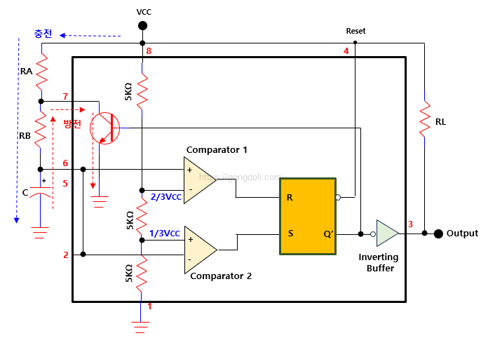 NE555 회로 설계 : 비안정 모드 회로