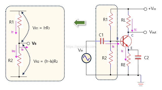 공통 이미터 증폭기의 기본 원리 : 전압 분배